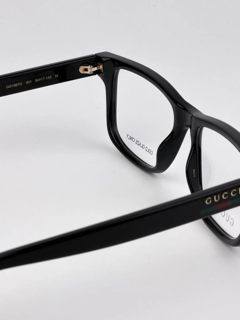 Gucci GG1987O 001 Rectangle Eyeglasses – Shiny Black | Men’s Designer Frames